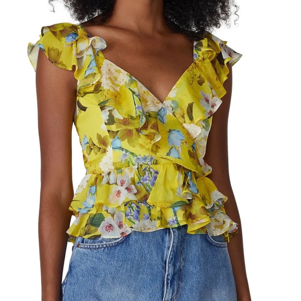 Marissa Webb Yellow Floral Ruffle Top
